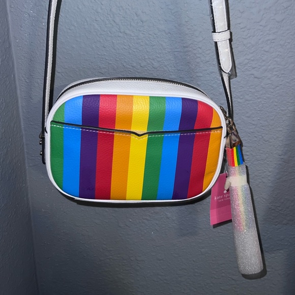 Kate Spade Kourtney Spectrum Stripe Camera Bag WKRU6940 White Dove Multi Rainbow - Picture 2 of 6